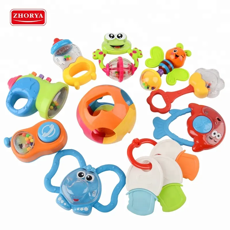 Various shapes soft teether sound development plastic baby rattle toy