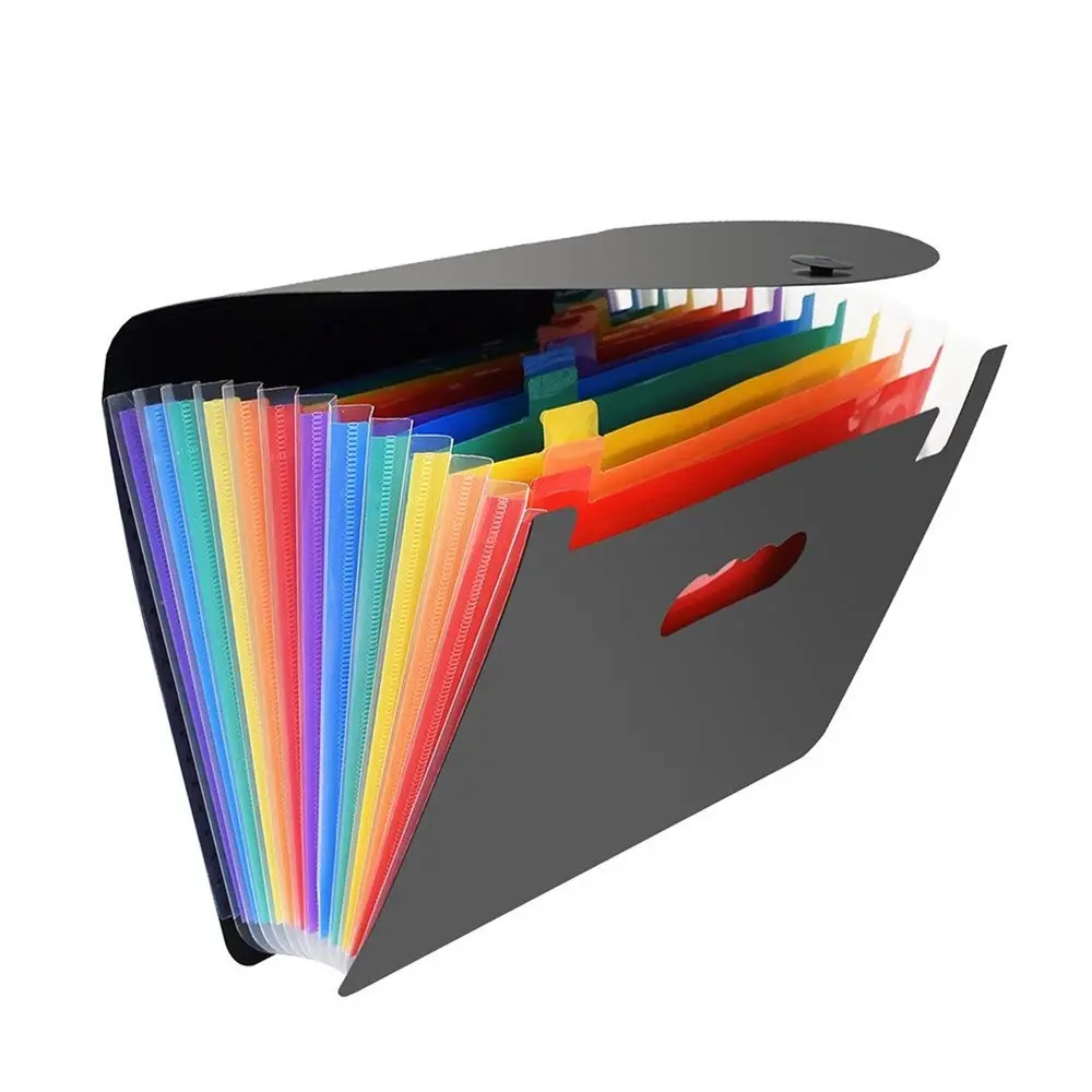 Expandable Multi-Color 12 Pockets Plastic Expanding File Folders with Flap Elasticated Closure
