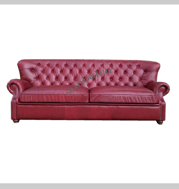 European vintage style leather sofa set high back genuine leather tufted chesterfield luxury high end living room sofas