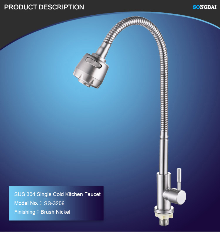 China faucet factory new style 304 cold water tap stainless steel kitchen faucet