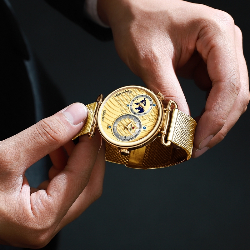 Dual Dial Quartz Wristwatch Top Luxury REWARD Mesh Belt Men Watch High Quality Casual Watches Waterproof Watch For Male