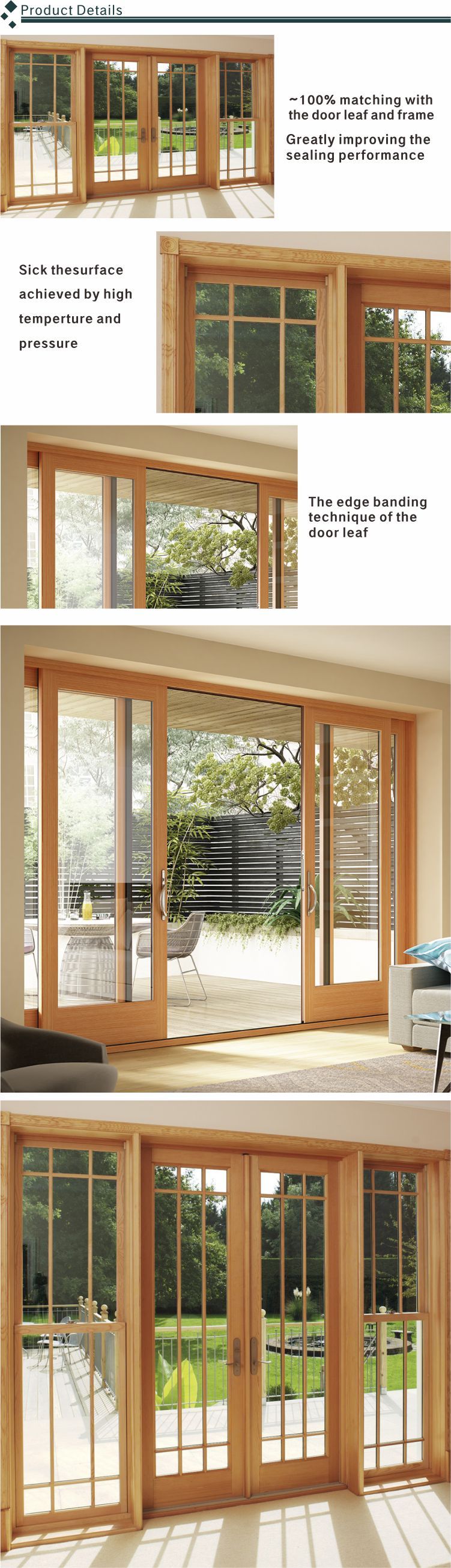 Leisure Italian style modern design 4 leaf or 2 leaf wooden door sliding glass door