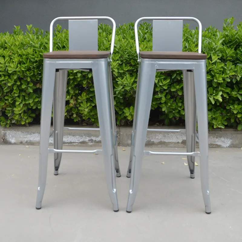 Современная стальная пластина Материал Металл промышленный барный высокий стул с обратной стороной и деревянной поверхностью