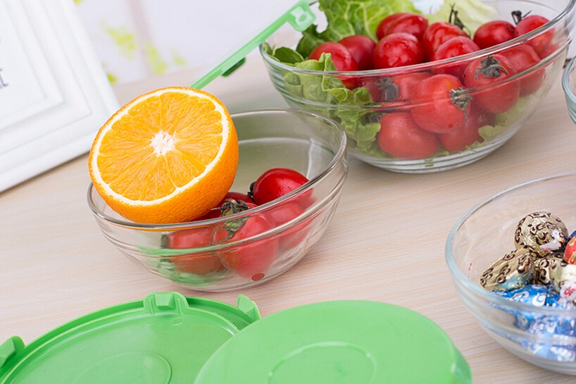 Haonai wholesale bulk good quality 5pcs glass bowl set,glass bowl with lid