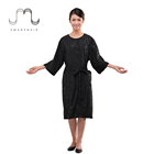 Waterproof Flower Print Long Sleeves Black Kimono Robe Salon Cutting Gowns For Clients