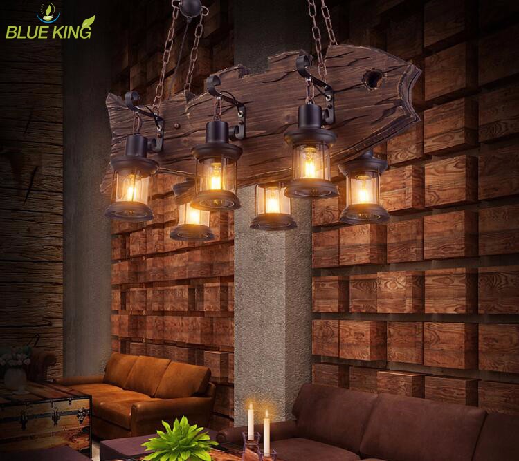 Large iron chain ancient wood fish shape glass ceiling chandelier for hotel decoration