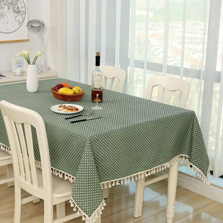 Top quality dot printed ruffled table cloth with lace