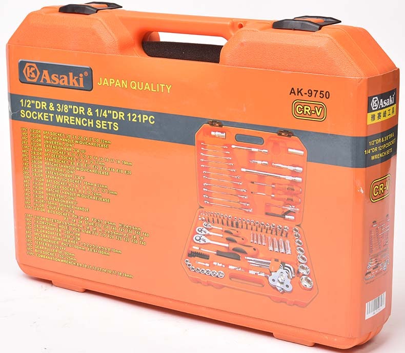 Asaki 121PCS Professional 1/4"+3/8"+1/2" Socket Wrench Sets Tools Hand Tools  with plastic box