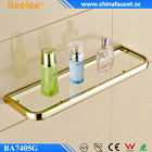 Beelee BA7405G Solid Brass Bathroom Wall Mount Single Layer Rectangle Glass Shelf Gold Finish Bathroom Storage Holder