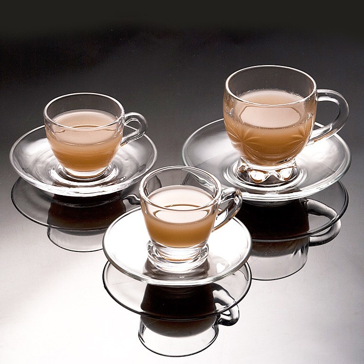 Haonai clear glass tea coffee set clear glass coffee cup with saucer with embossed design
