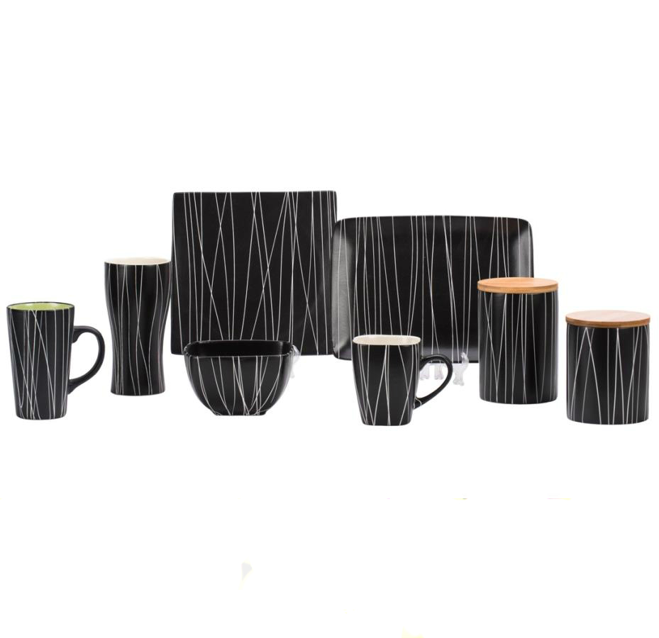 Modern black ceramic hotel china dinnerware set restaurant porcelain tableware set