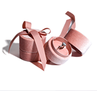 Custom pink color tube shape velvet fancy box jewellery luxury fabric gros grain ribbon round jewellery box for girls