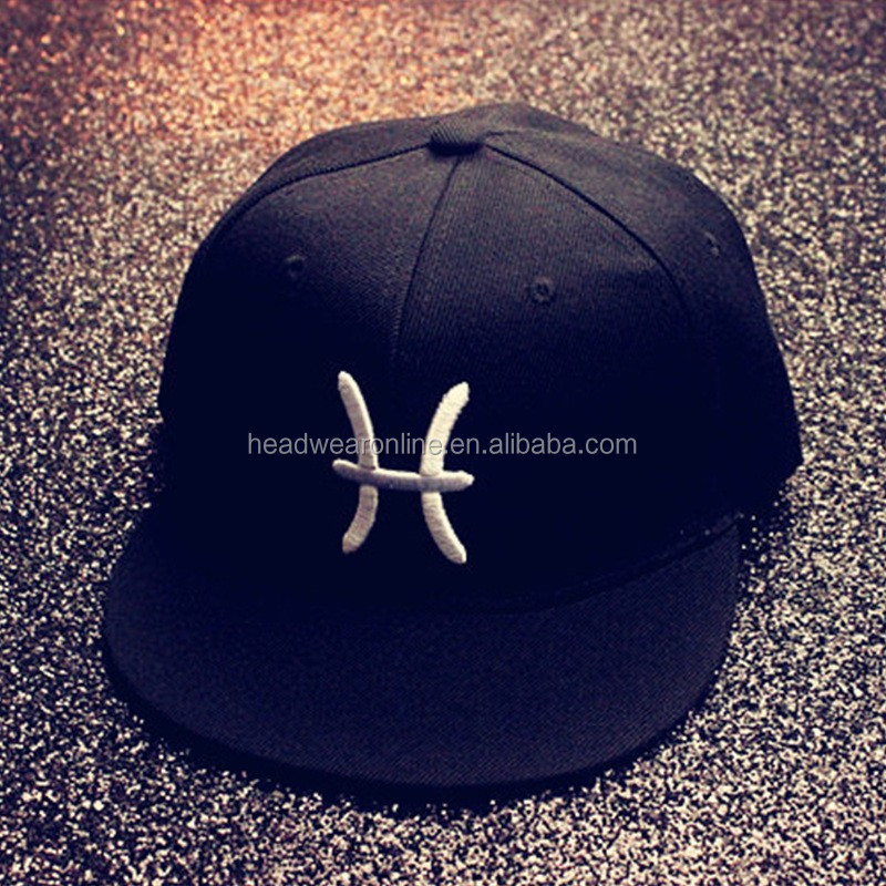 Men hats Plain Black Snap Back Cap Design Snapback Cap With3D Embroidery