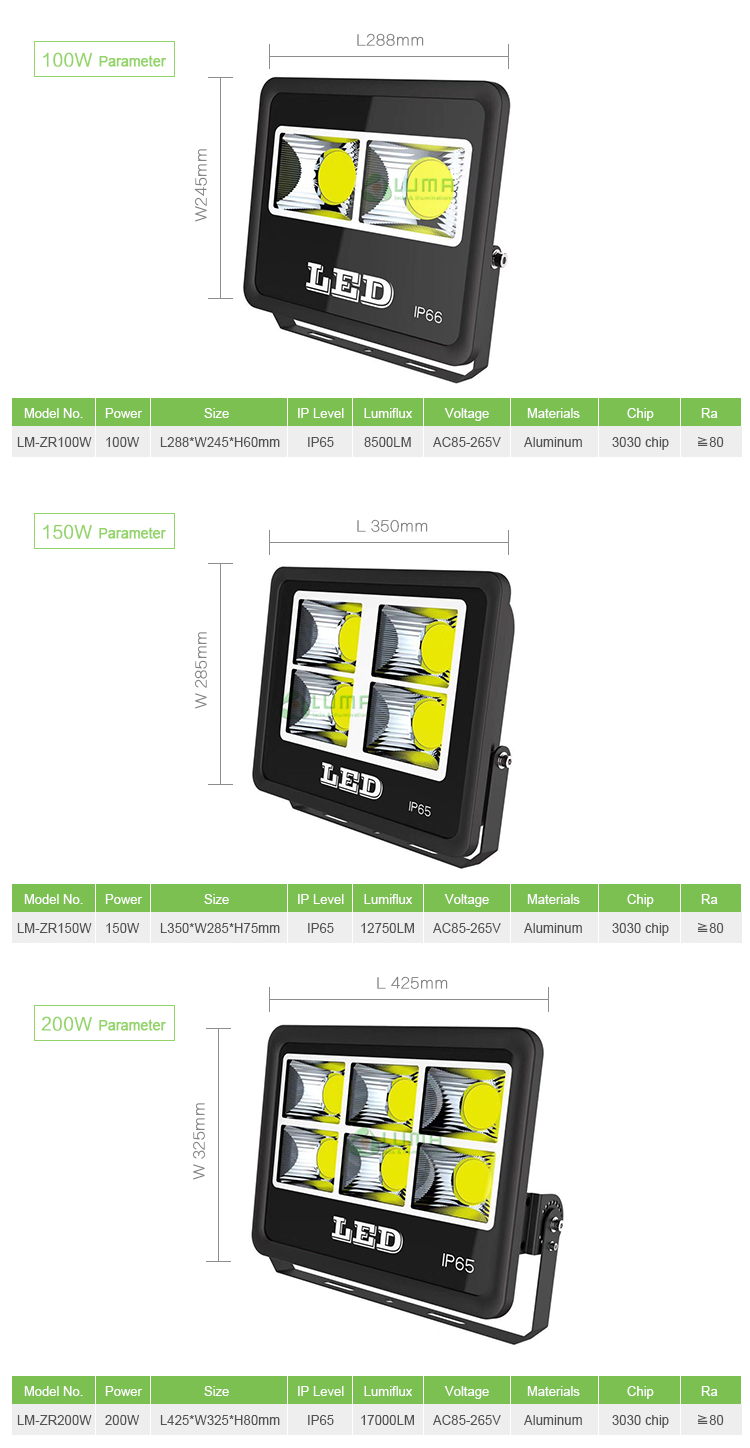 High Power Floodlight 400 Watt Led Lights 6000K White Landscape Lamp