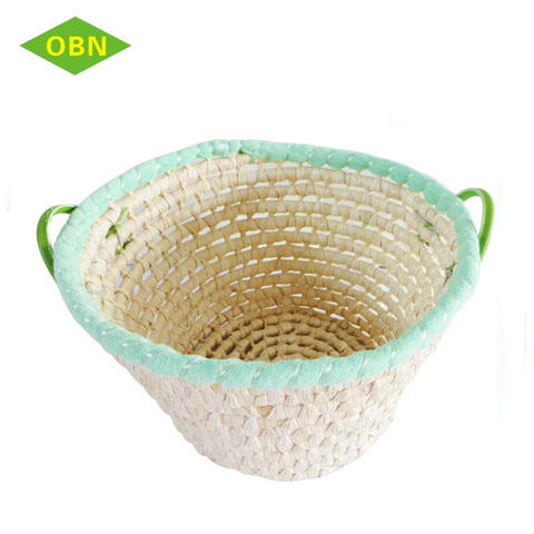 eco-friendly corn husk straw weaving round shape basket
