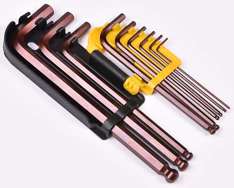 ASAKI AK-7407 Long Type S2 Plated Ball Point End Hex Key Wrench Set Hex Key  9pcs #1.5mm 2mm 2.5mm 3mm 4mm 5mm 6mm 8mm 10mm