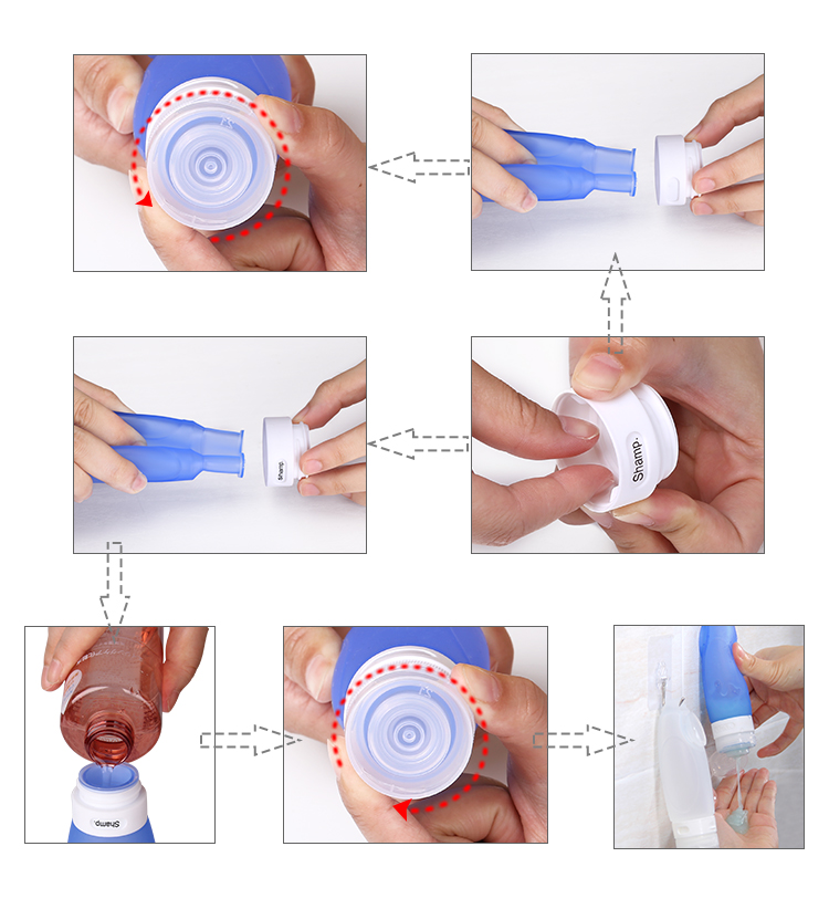 Customized Eco Non-toxic Size Silicone Travel Bottle Set Kit for Personal Care