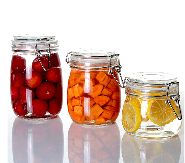 700ml round glass jars for food storage glass jar ,glass jars with metal shackle