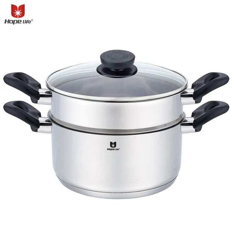 3 pieces induction 304 stainless steel steamer pot set with bakelite handle
