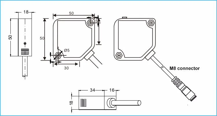 HR series diffuse optical sensor NPN 24V DC 1m plastic detector photoelectric sensor