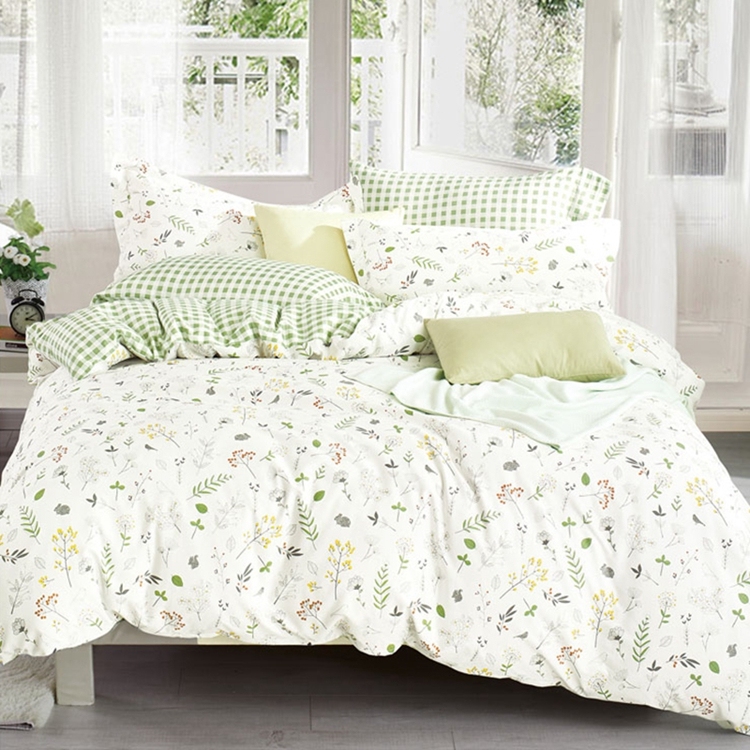 Custom size and weight in guangzhou comfortable printed cotton green double bed sheets