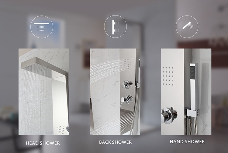 Modern Square Bathroom Shower Design Polished Mirror Color Floor Standing Style Luxury Shower Panel