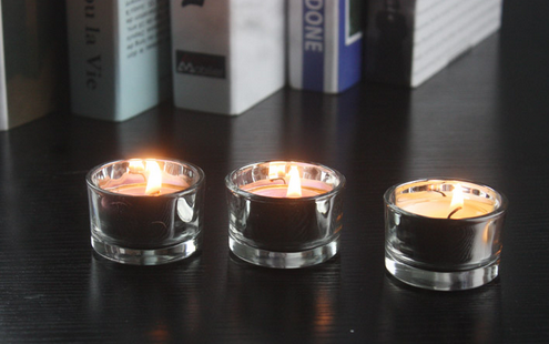 Glass tea light holder,glass candle holder with painted silver inside.