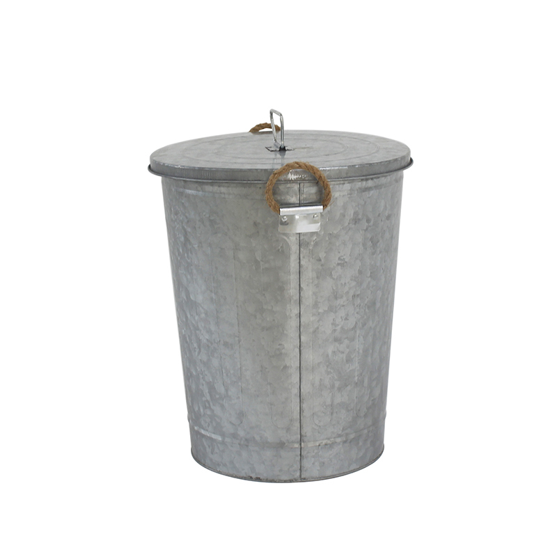 Home Garden Galvanized Metal Waste Bin With Lid