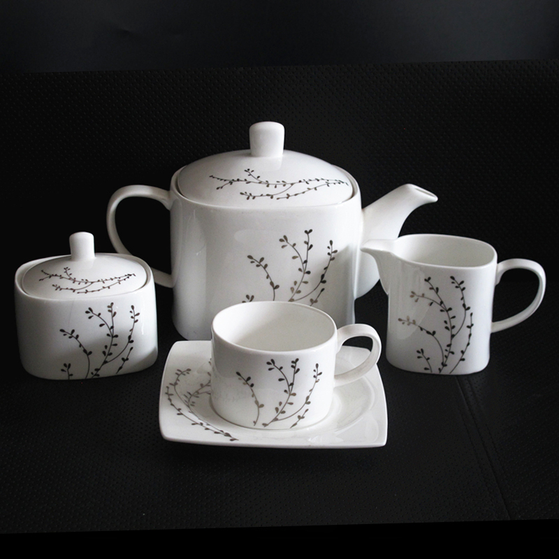 square elegant branch pattern fine bone china tea sets in 15pcs