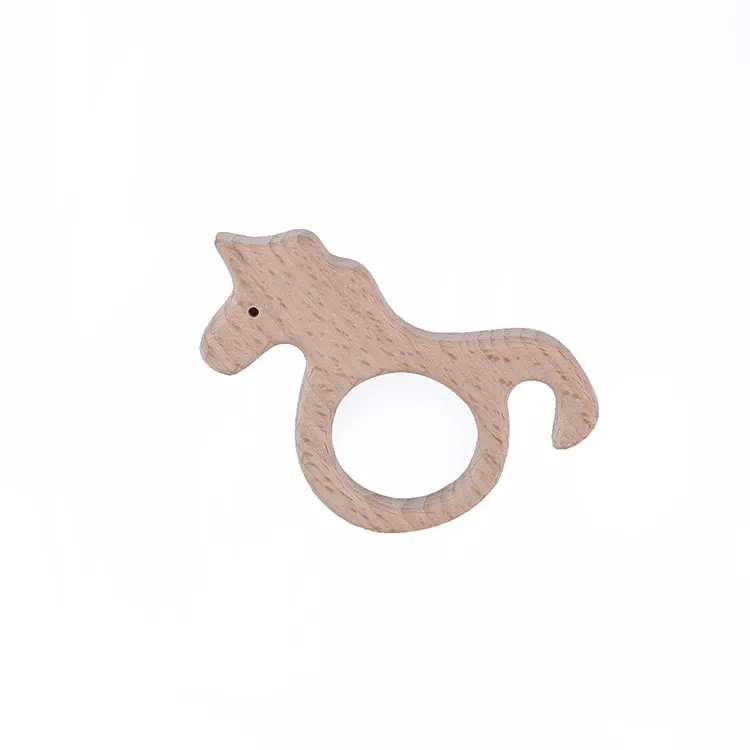 Wholesale Custom Cute Animal Shape Food Grade Material Baby Teether Unicorn Wooden Teething Toy