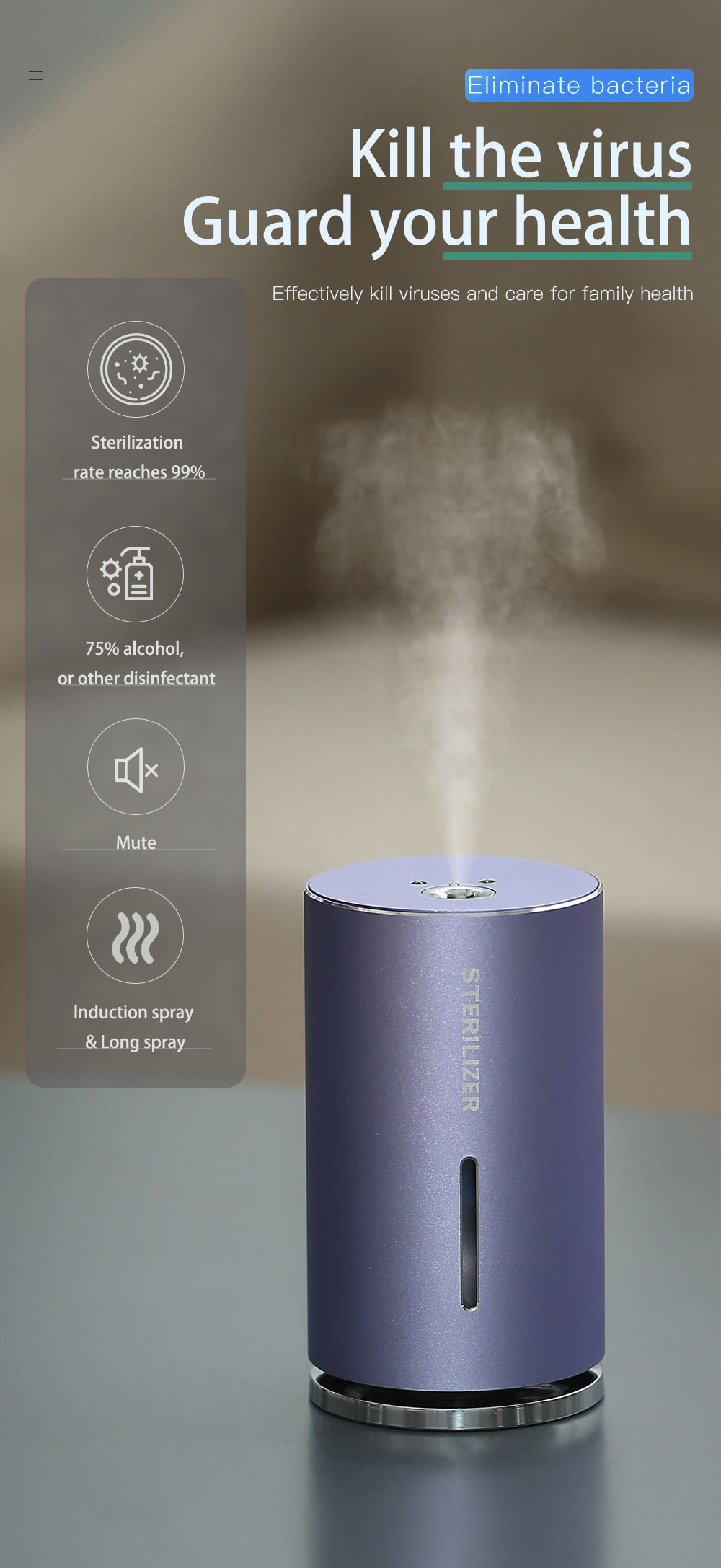 WYWD New Design Professional Smart Spray Sterilizer With Timing Function Cosmetics Living Room And Kitchen Disinfection