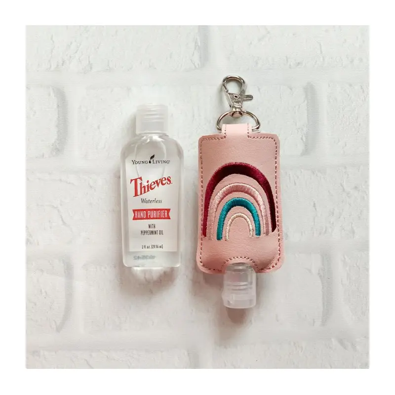 Pink Rainbow Leather Hand Sanitizer Holder Hand washing Keychain Bag Holders Essential Oils Bag
