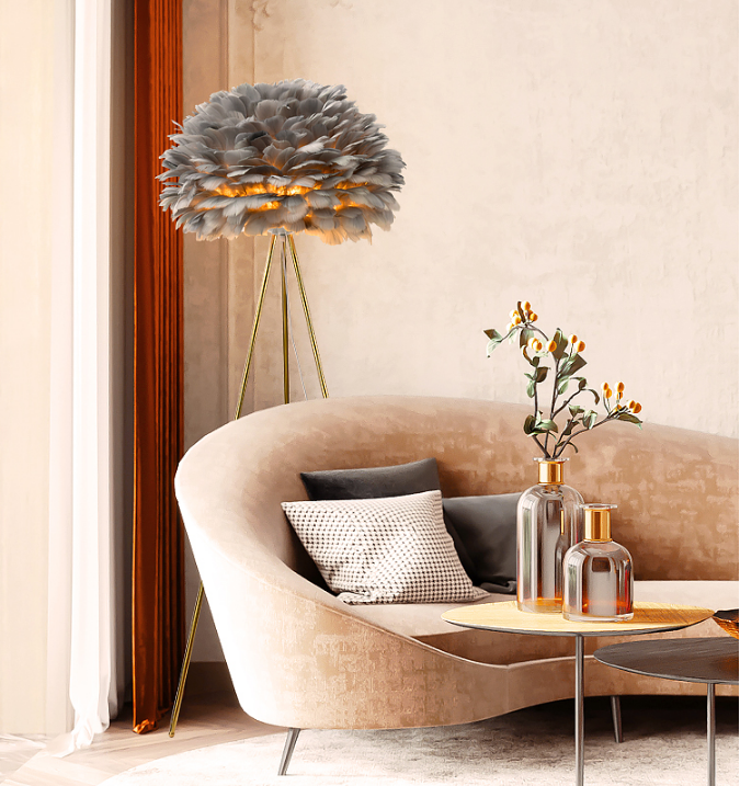Nodic warmth bedroom romantic white metal luxury tripod feather light standing floor lamp