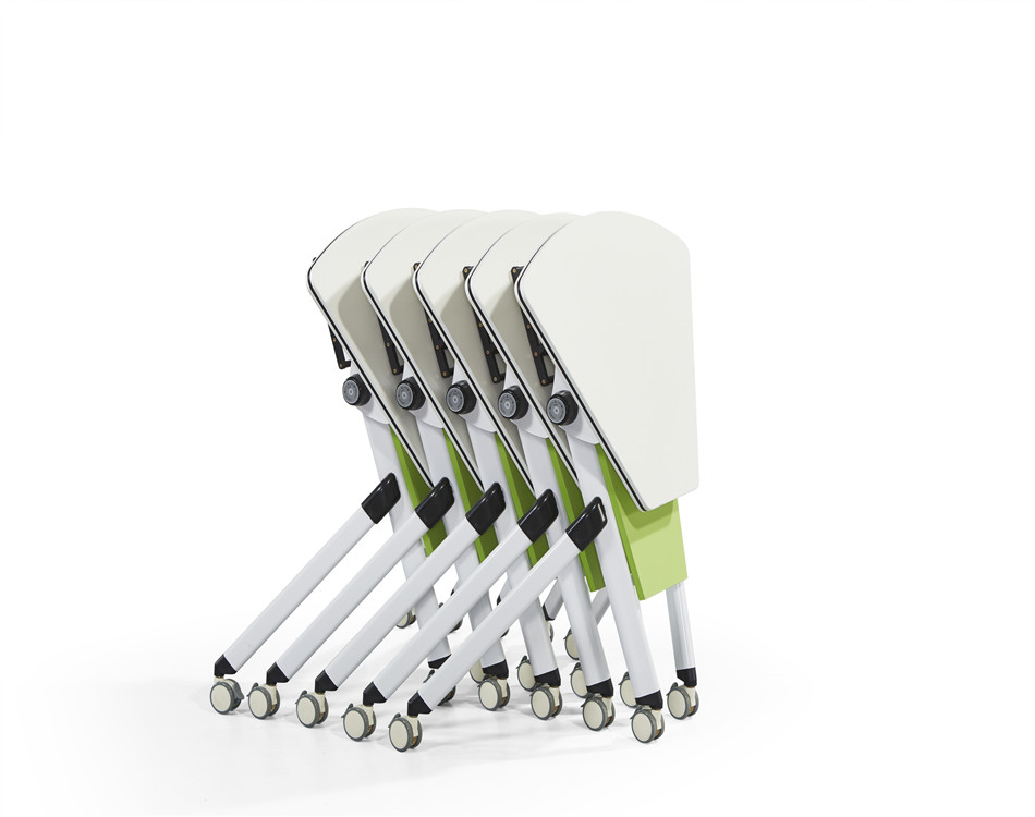 Smart classroom trapzoid desk with steel book basket mobile free combined round group 6-unit chat table