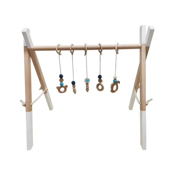 Wholesales Wood Baby Gym with 3 Wooden Baby Teething Toys Foldable Baby Play Gym Frame Activity Gym Hanging Bar Newborn Gift