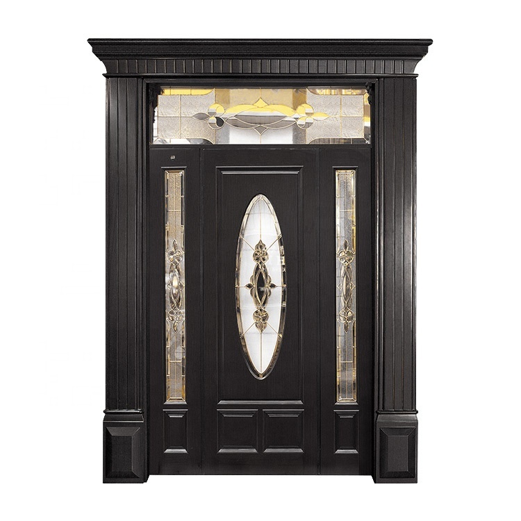 Villa decoration entrance Elegant art glass wooden doors