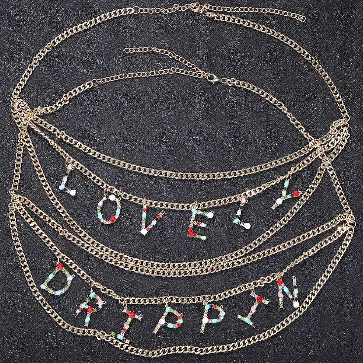Fashion jewelry full rhinestone letter chain belt