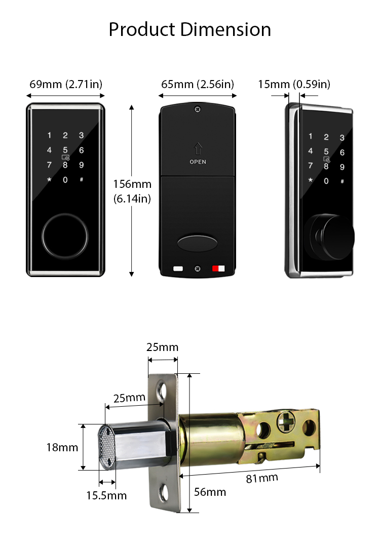 Wifi controlled ttlock Smart Home Deadbolt Lock Fingerprint Lock with American standard
