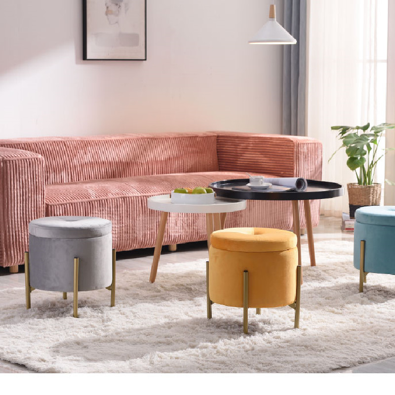 Legs Powder Coated Finish Round Storage Ottoman Chair KD Metal Home Furniture Living Room Furniture Home Stool & Ottoman Modern