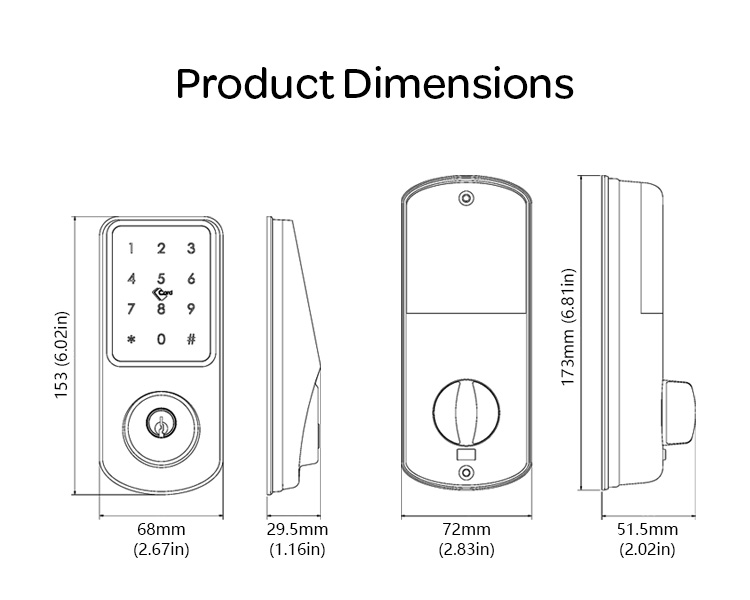 Keyless Electric Card Code Combination Electronic Deadbolt Door Lock with Tuya Smart Life APP