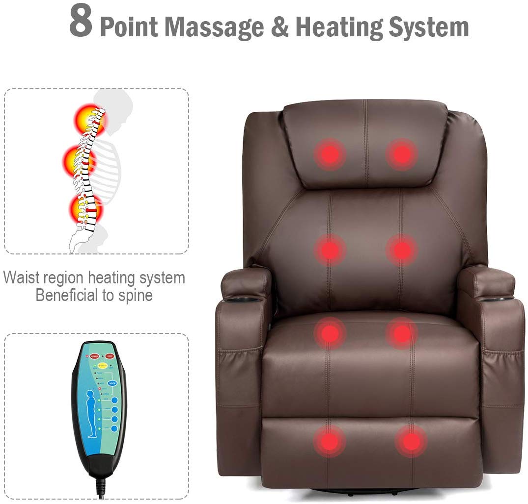 Luxury Leather Single Seat with 8 Point Vibration Massage Heat Leisure Cinema Recliner Sofa