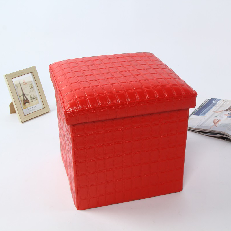 High quality folding ottoman and square pvc leather Folding  Storage Ottoman  for  furniture