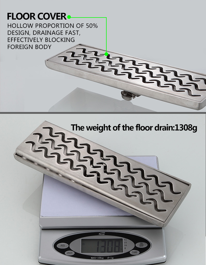 304 stainless steel brushed linear drain with removable cover protector hair catcher long shower drain