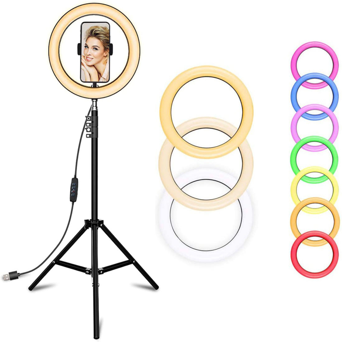 CPYP 14 pouces MJ36 RGB doux anneau lumière cercle photographie éclairage 16 couleur Led RGB anneau lumineux avec téléphone trépied
