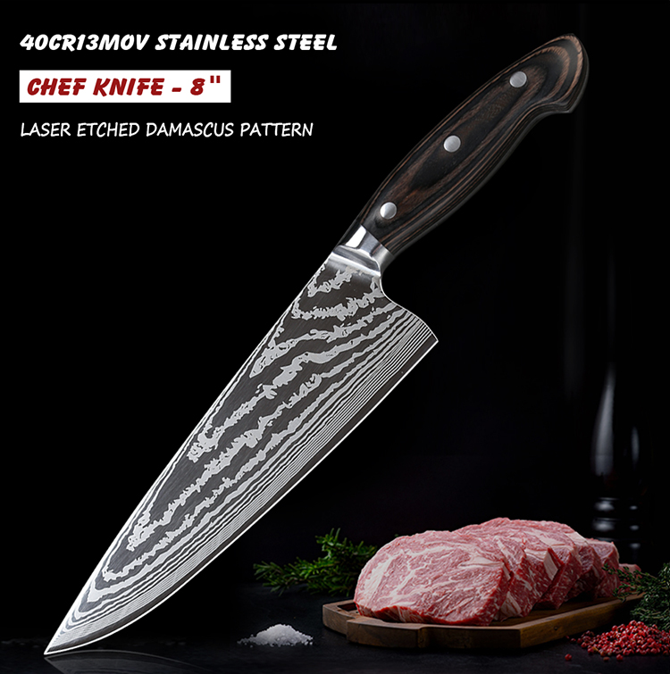8 Inch Stainless Steel Chef Knife With Pakkawood Handle