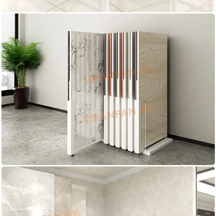 Porcelain Wave Stone Custom Metal In Home Upper Side Flower Tilehelve Ceramic Stone Sliding Stand Tile Display Rack