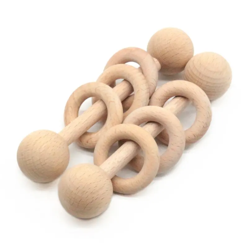 Heybabee Wholesale Natural Beech wood educational toys Wooden Baby Rattle Teething toys infant Training Sensory toy