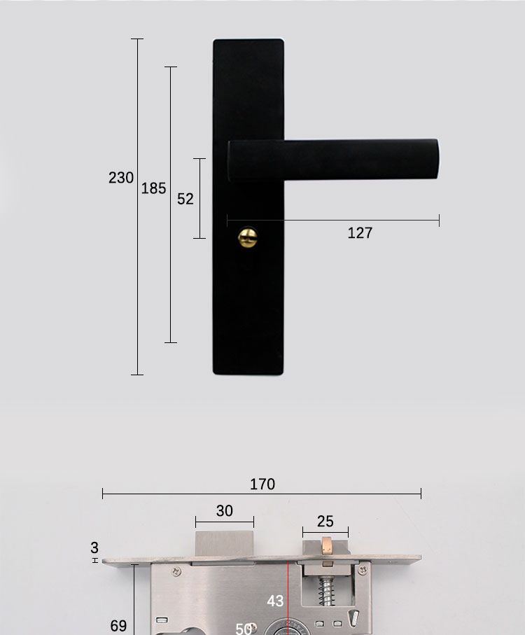 Factory Wholesale Mortise Door Lever  Black Handle On Plate
