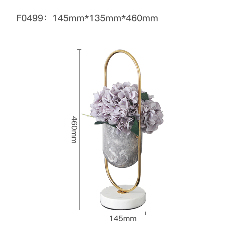 Modern marble vases with metal frame handle for home decoration