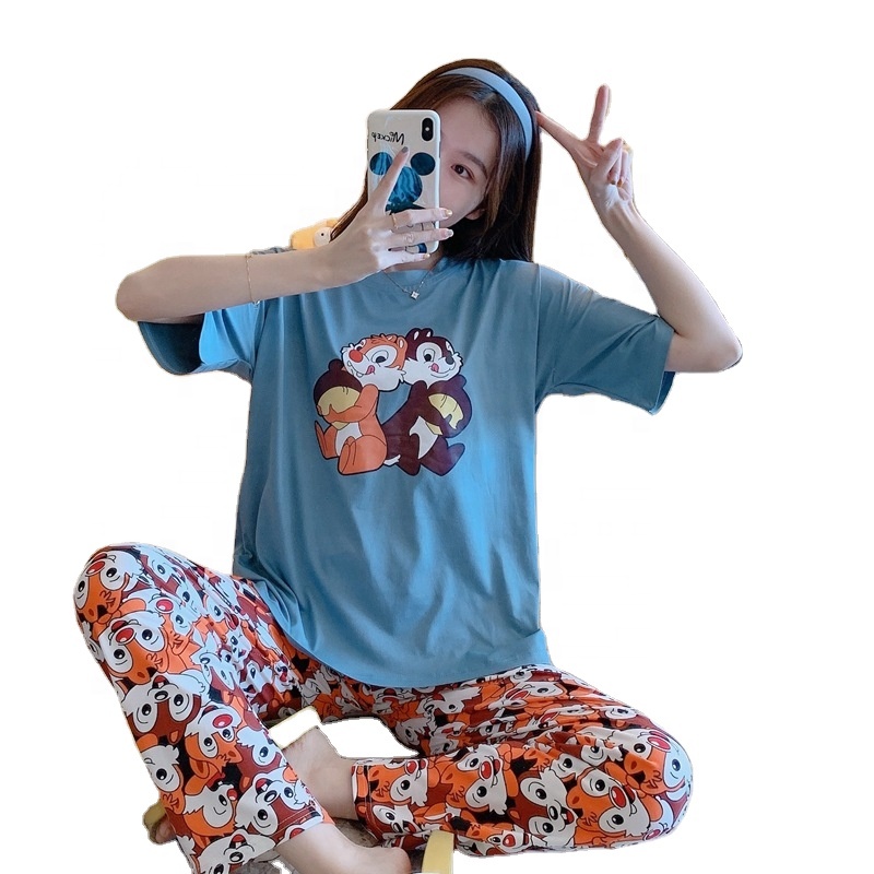 Venta al por mayor pijamas de invierno de primavera para mujer con  estampado de animales de dibujos animados conjuntos de pijama de algodón  rayón de manga larga coreano ropa de dormir suelta